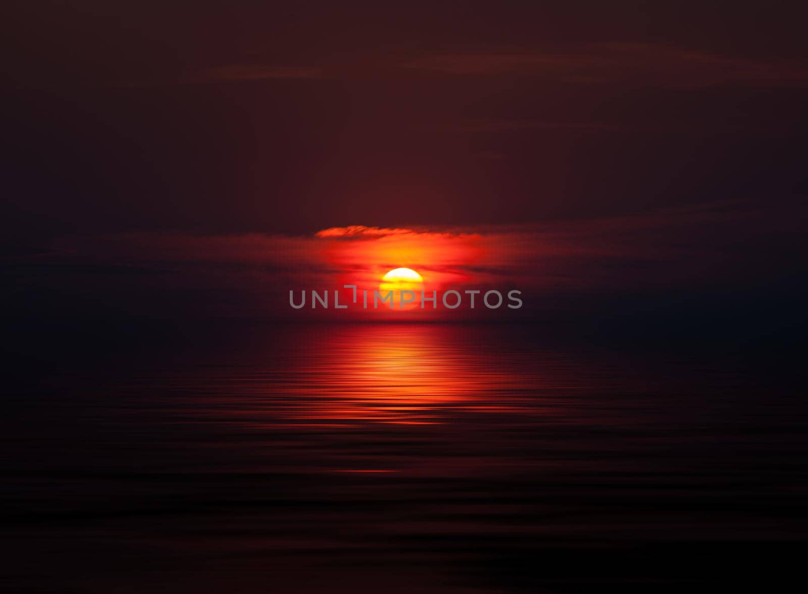 Sunset sky nature background with water reflection.