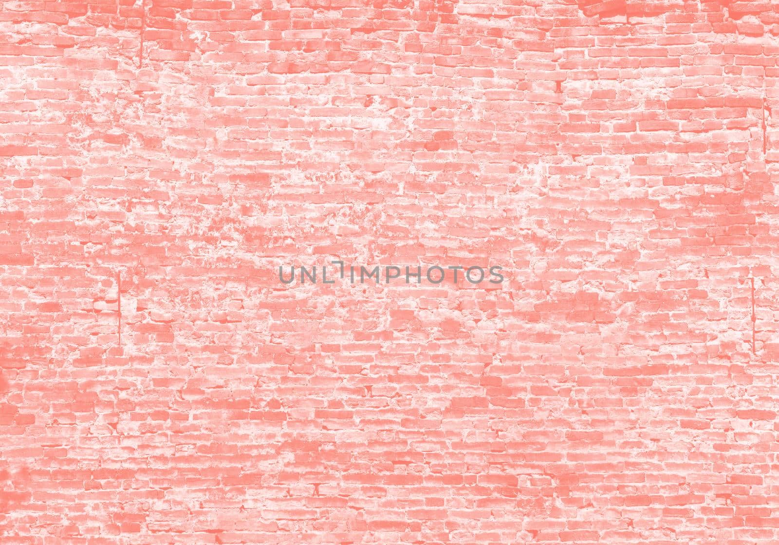 Old brick wall texture background. Image in trendy living coral color