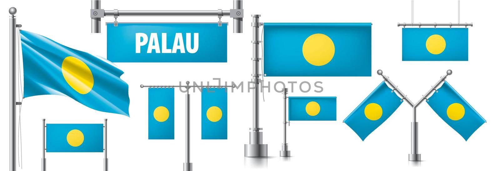 Vector set of the national flag of Palau in various creative designs.