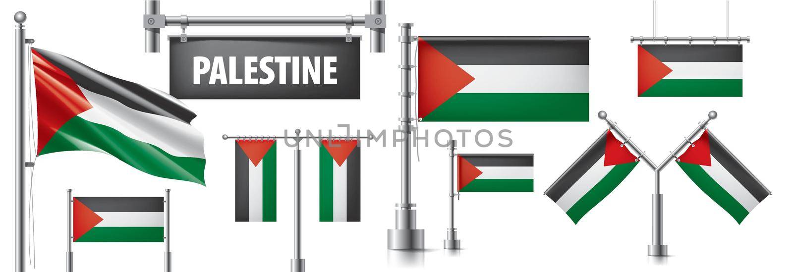 Vector set of the national flag of Palestine in various creative designs by butenkow