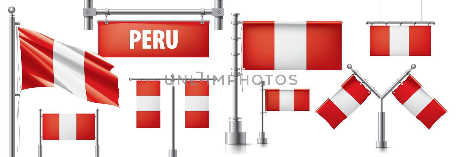 Vector set of the national flag of Peru in various creative designs by butenkow