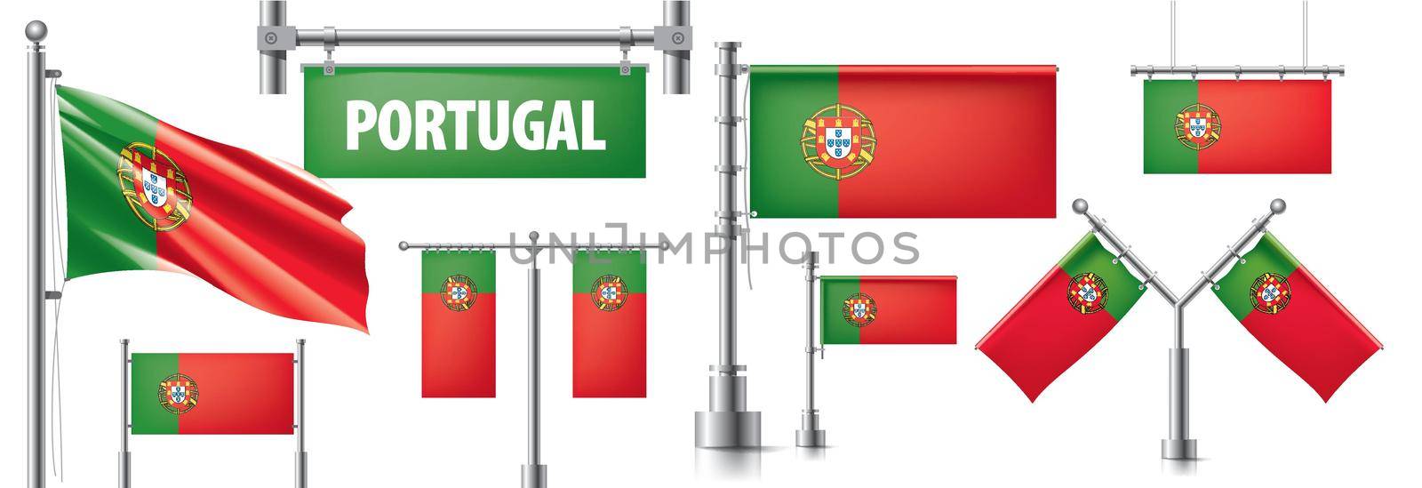 Vector set of the national flag of Portugal in various creative designs.