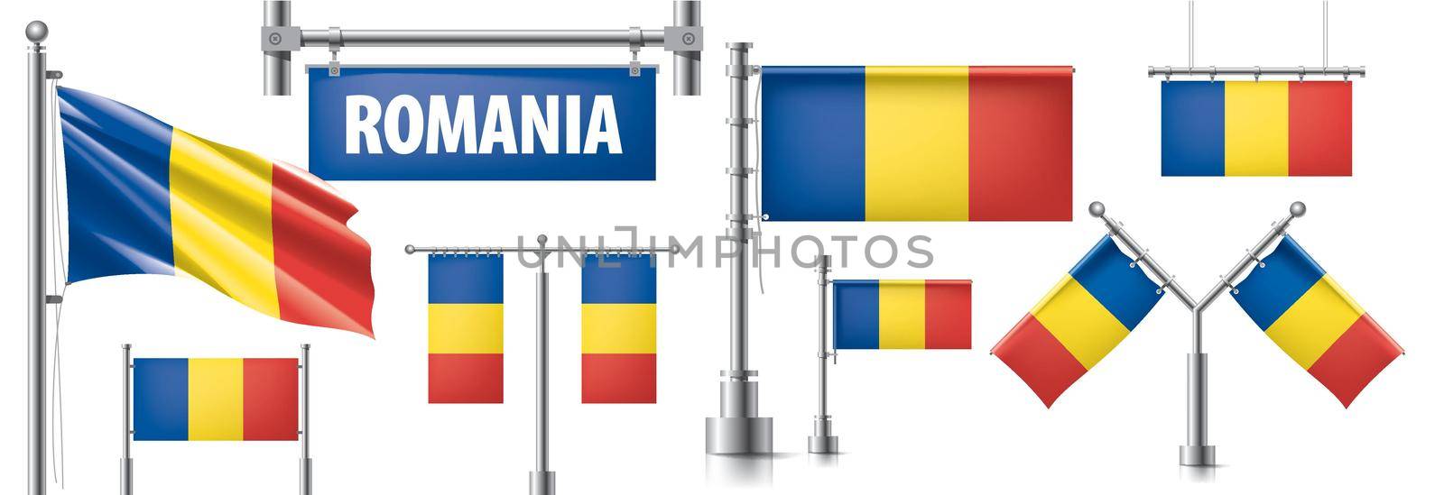 Vector set of the national flag of Romania in various creative designs by butenkow