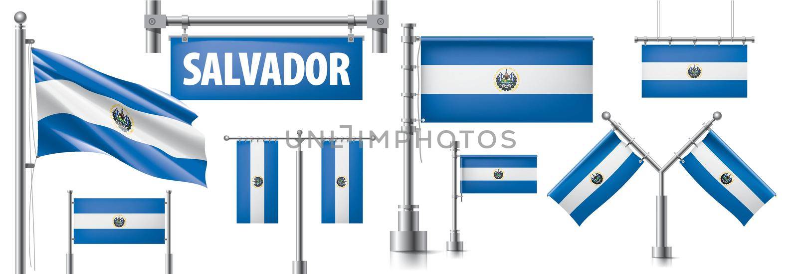 Vector set of the national flag of Salvador in various creative designs.