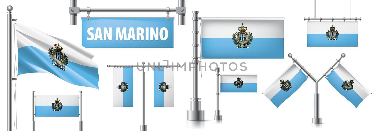 Vector set of the national flag of San Marino in various creative designs by butenkow