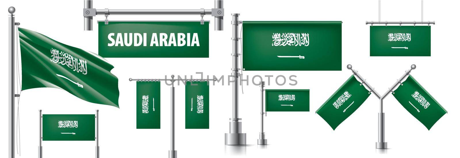 Vector set of the national flag of Saudi Arabia in various creative designs.