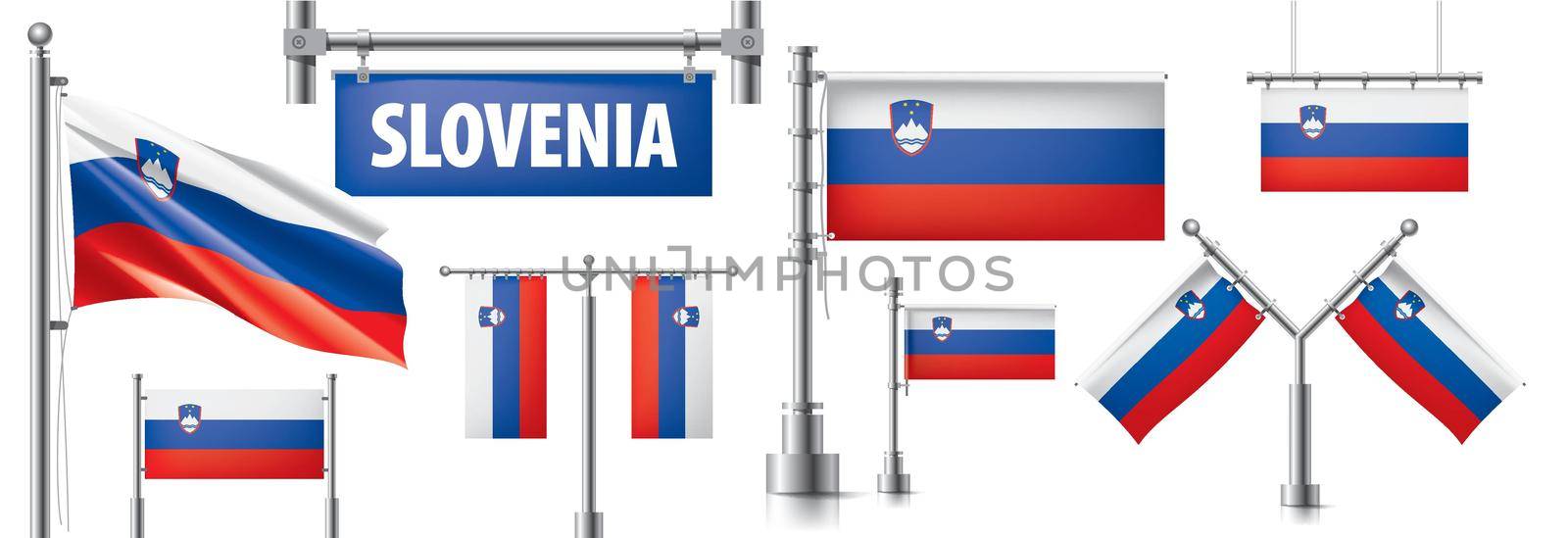 Vector set of the national flag of Slovenia in various creative designs.