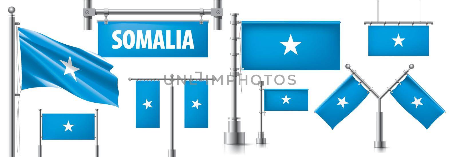 Vector set of the national flag of Somalia in various creative designs.