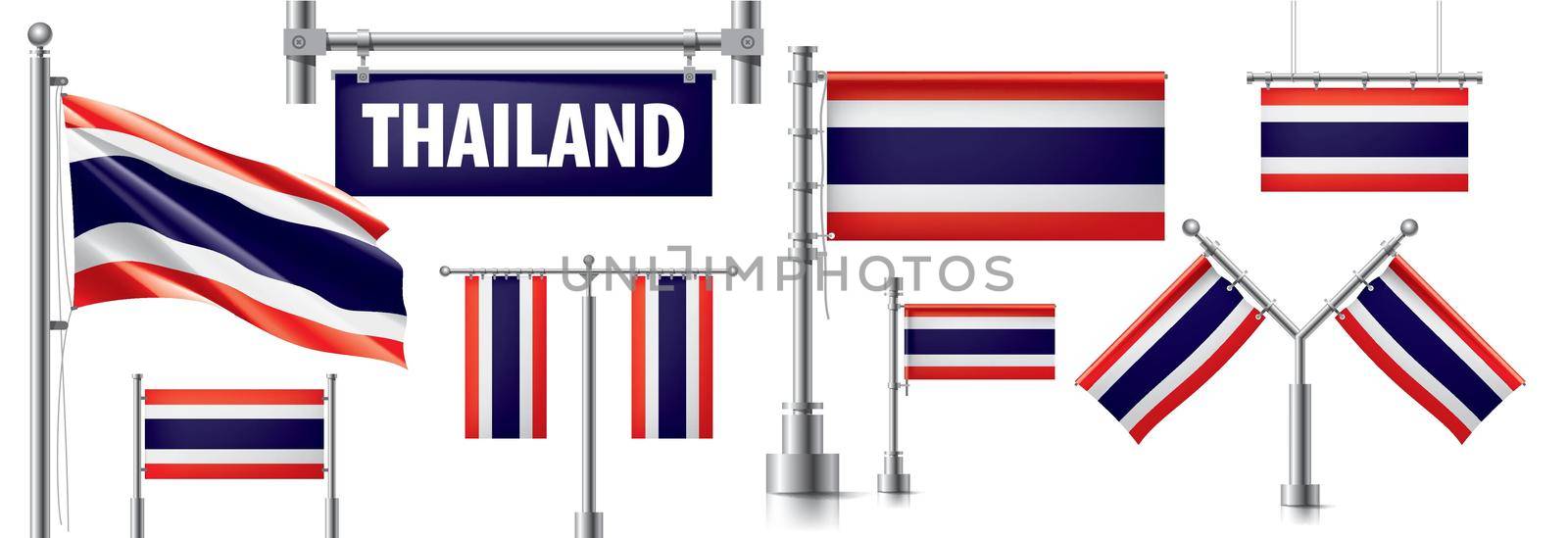 Vector set of the national flag of Thailand in various creative designs by butenkow