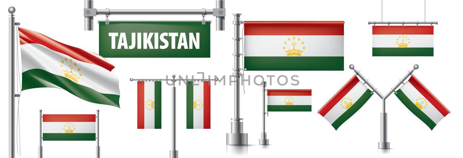 Vector set of the national flag of Tajikistan in various creative designs by butenkow