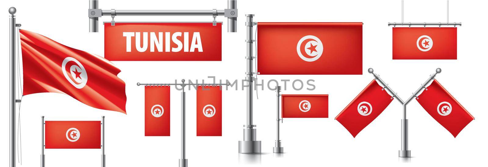 Vector set of the national flag of Tunisia in various creative designs by butenkow