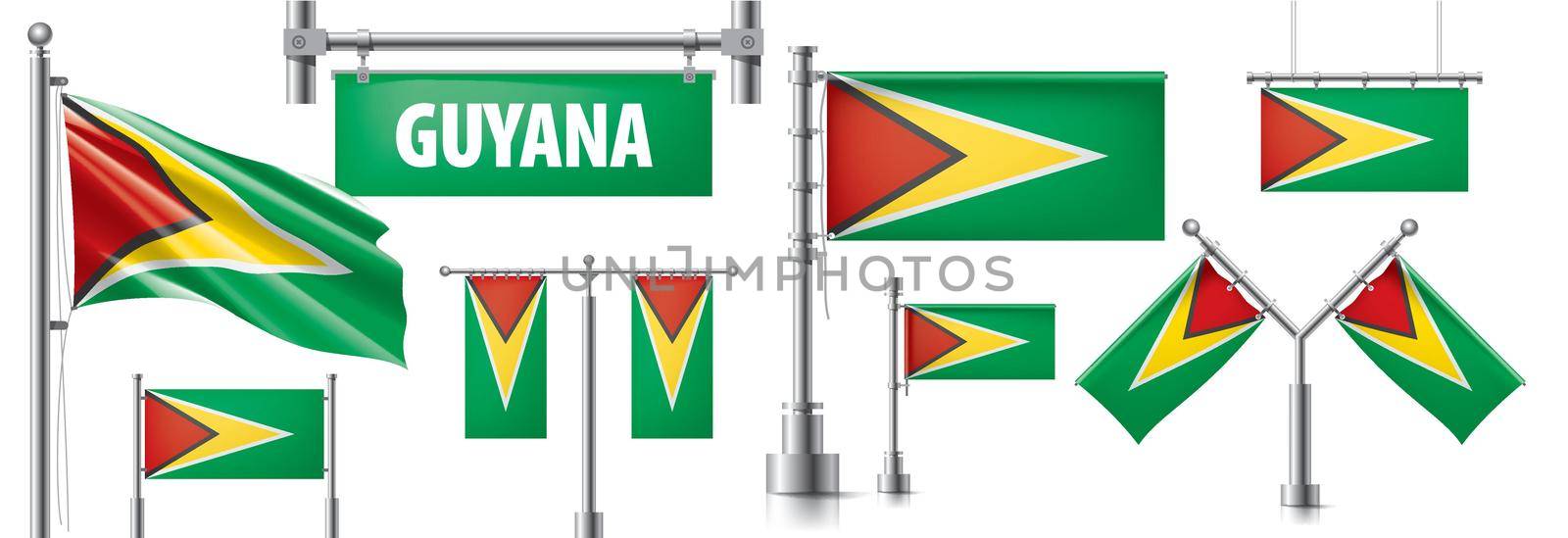 Vector set of the national flag of Guyana in various creative designs.