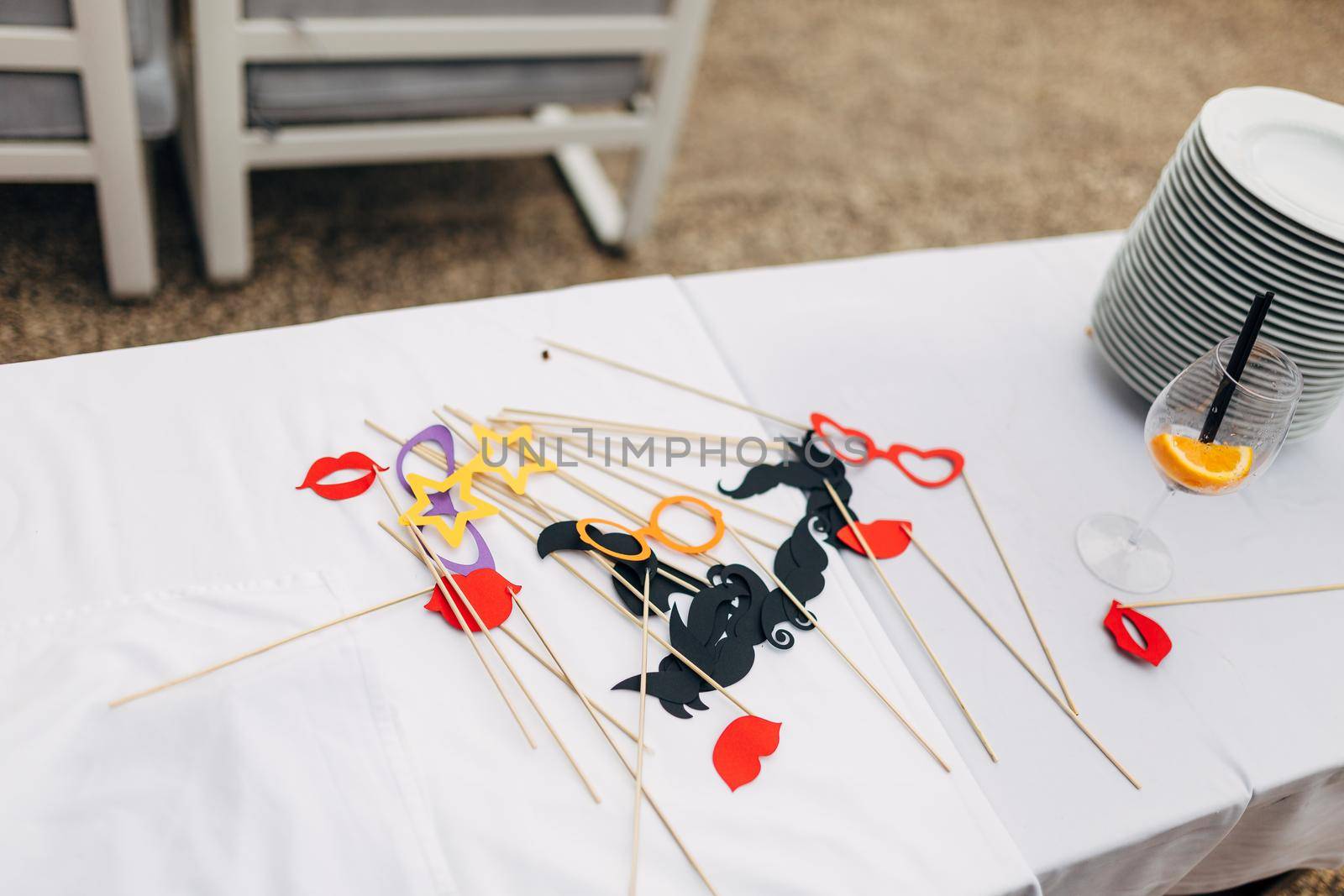 Photo booth accessories. Inventory for photo shoots in a photo zone or photo booth
