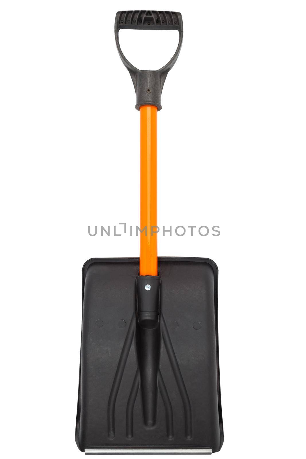 small plastic snow shovel, isolated on white background - back side,