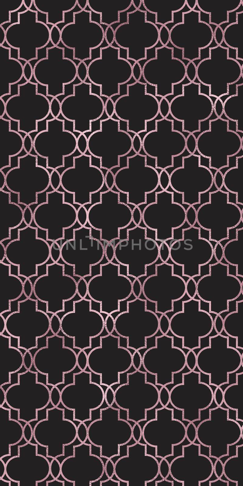 Moroccan seamless pattern with gold line over black. Turkish Islam, Arabic, Indian, ottoman design, geometrical oriental texture. Print for textile, wallpaper, wrapping. 3D illustration