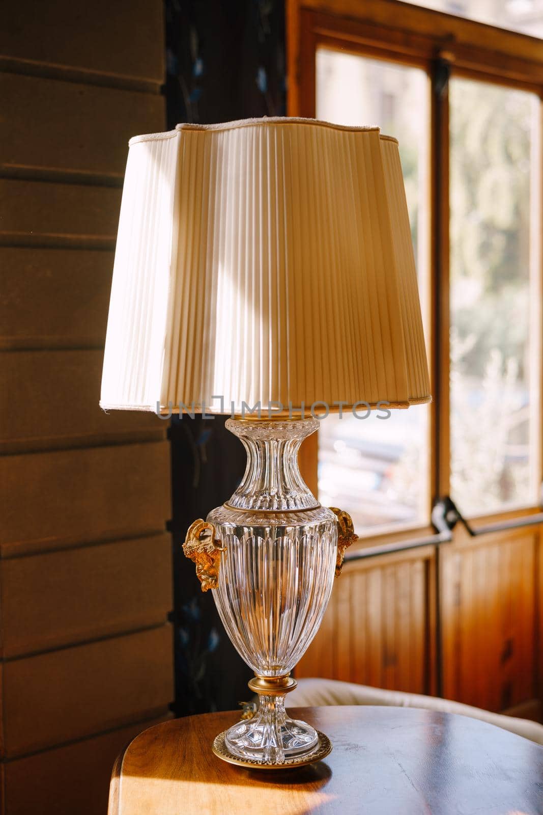 Vintage vintage table lamp with crystal base and white lampshade