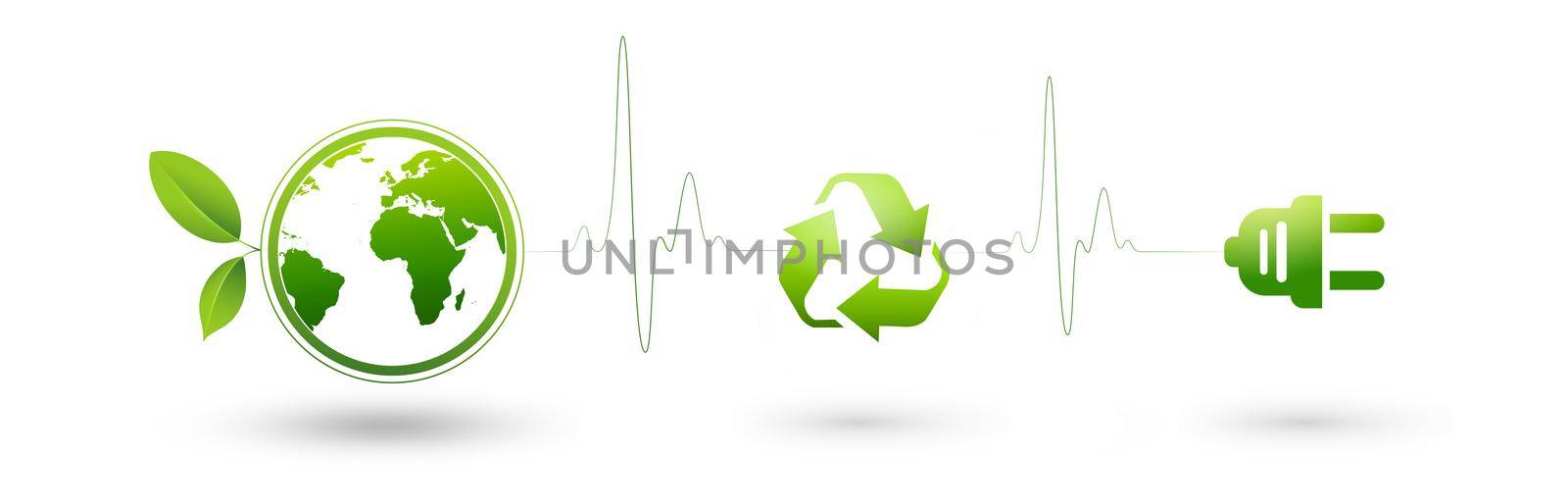 Renewable energy concept, recycling symbol, clean energy and sustainable development isolated on white background, illustration by thanumporn