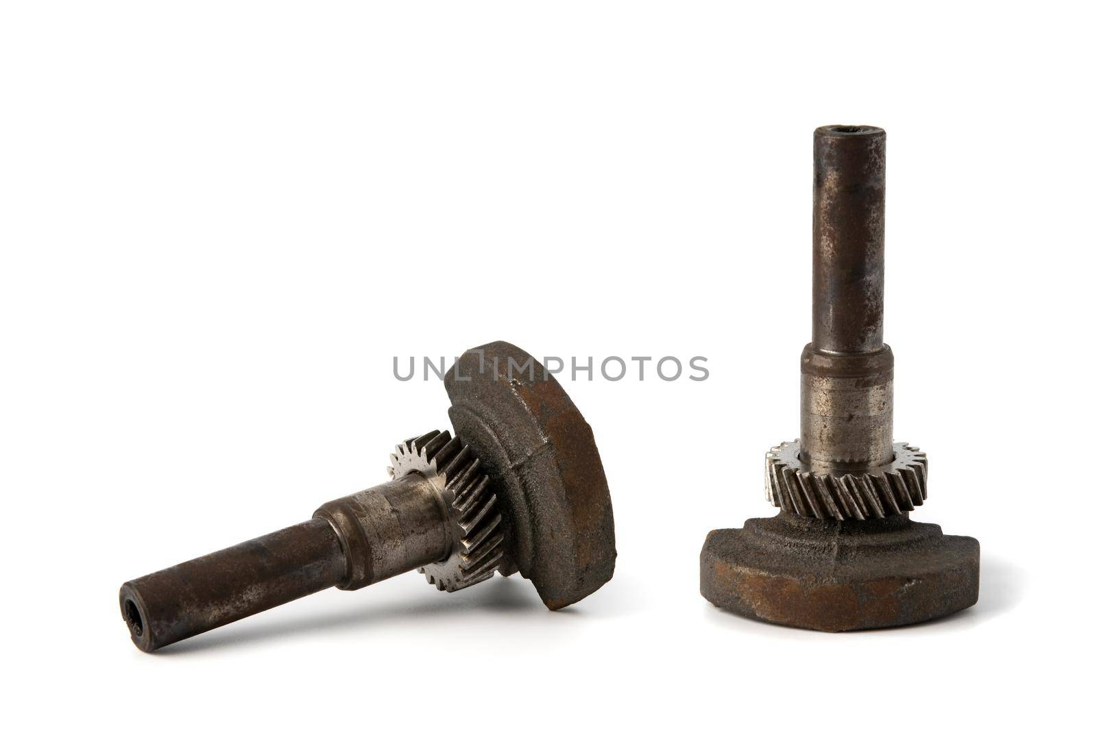Old gear metal wheels  isolated on white background.