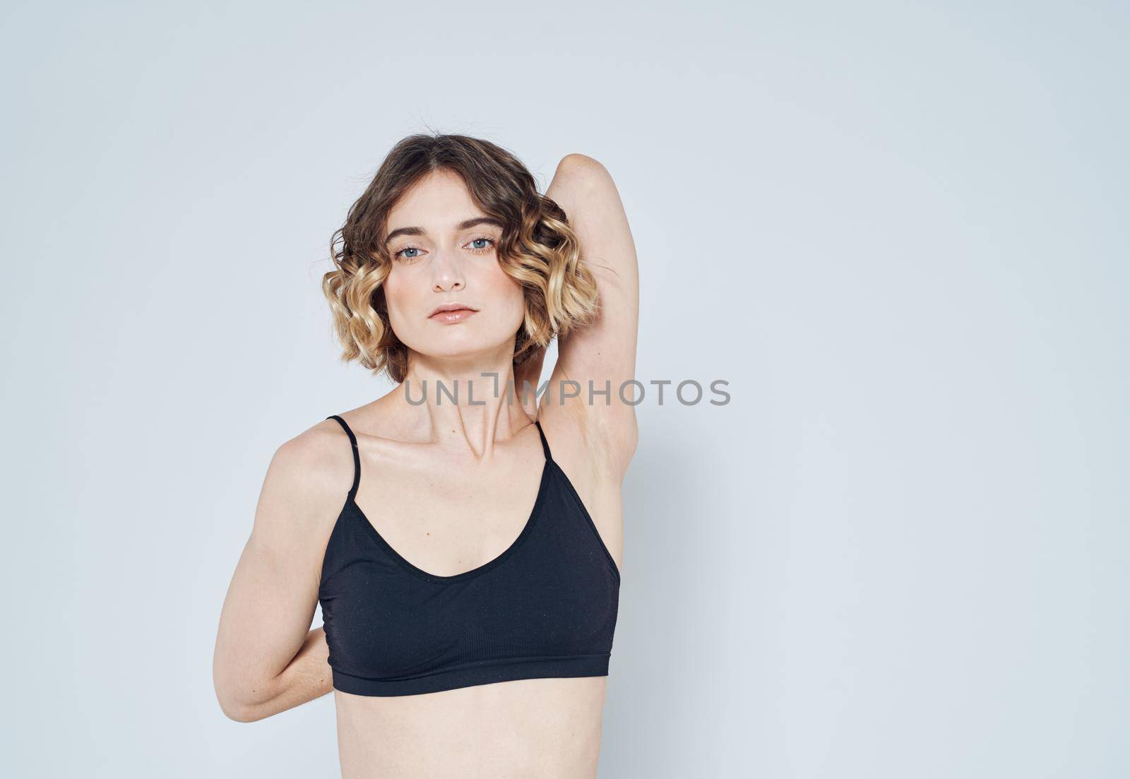 sports woman fitness yoga meditation model light background by SHOTPRIME