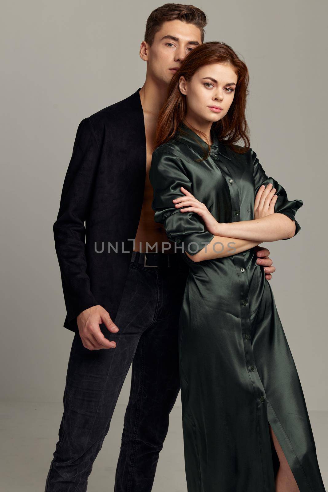 cute young couple attitude luxury elegant style attractiveness studio. High quality photo
