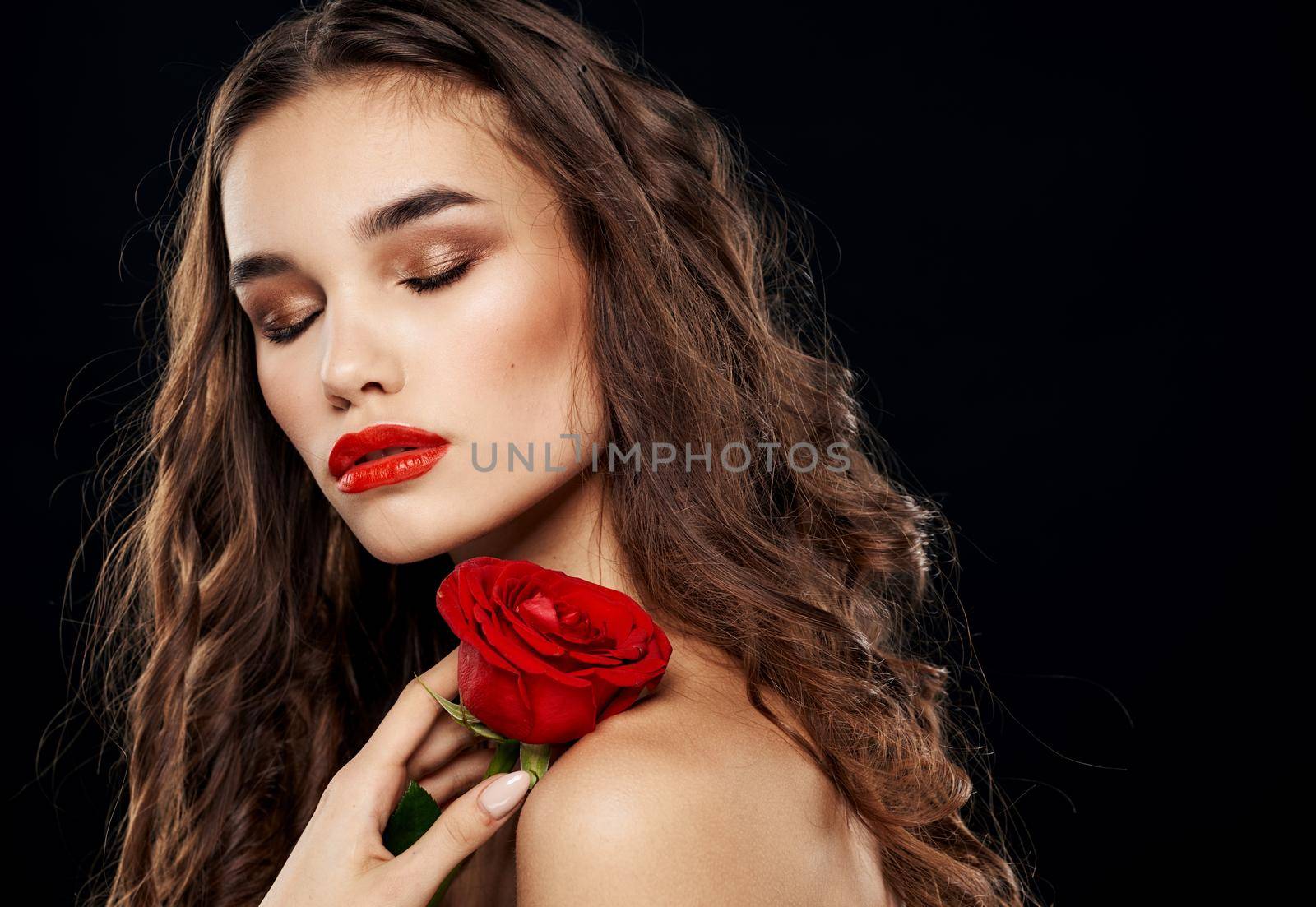 Romantic Lady dark background shadows on the eyelids Makeup on the face closed eyes by SHOTPRIME