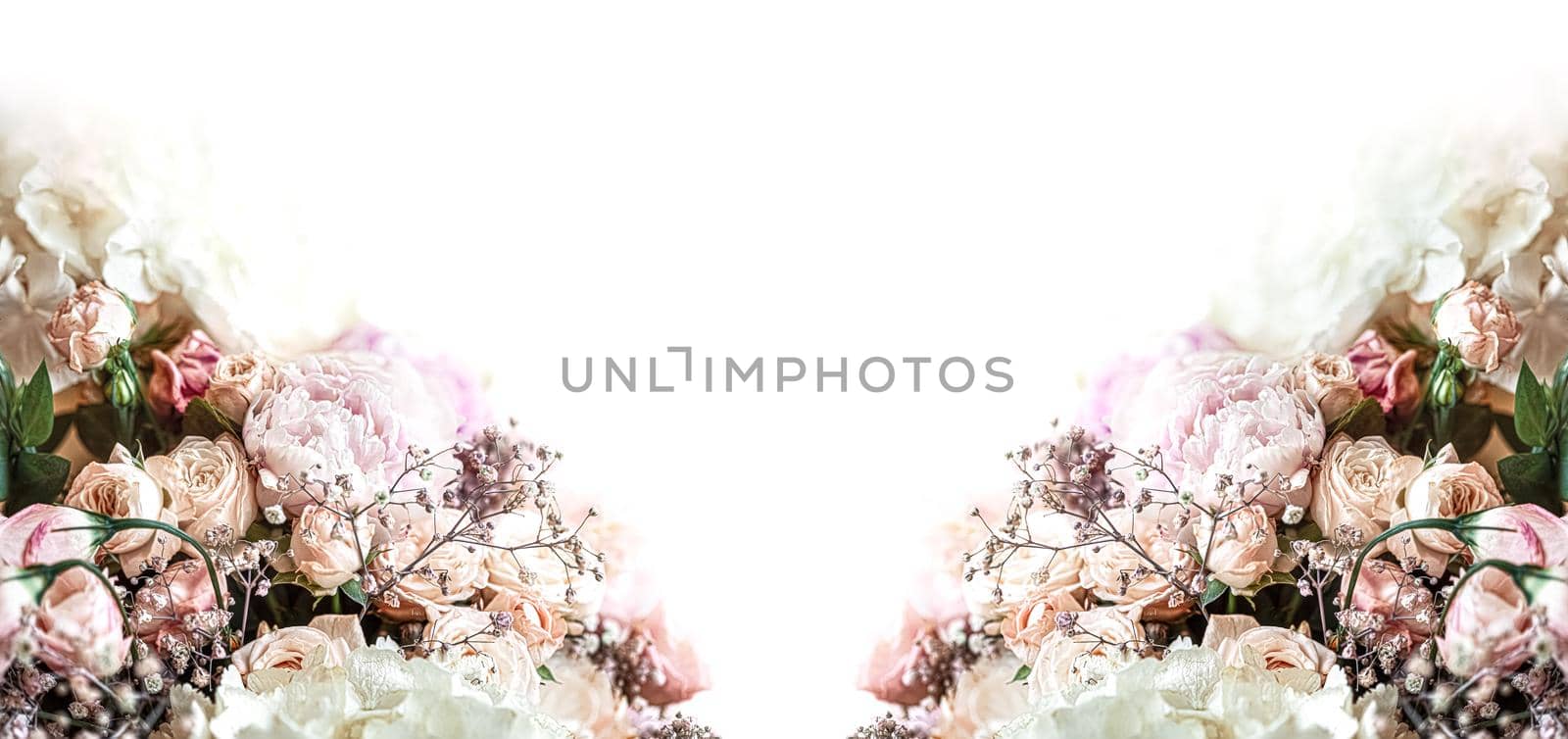 Floral background. Close up bouquet of beautiful flowers. Frame with copy space