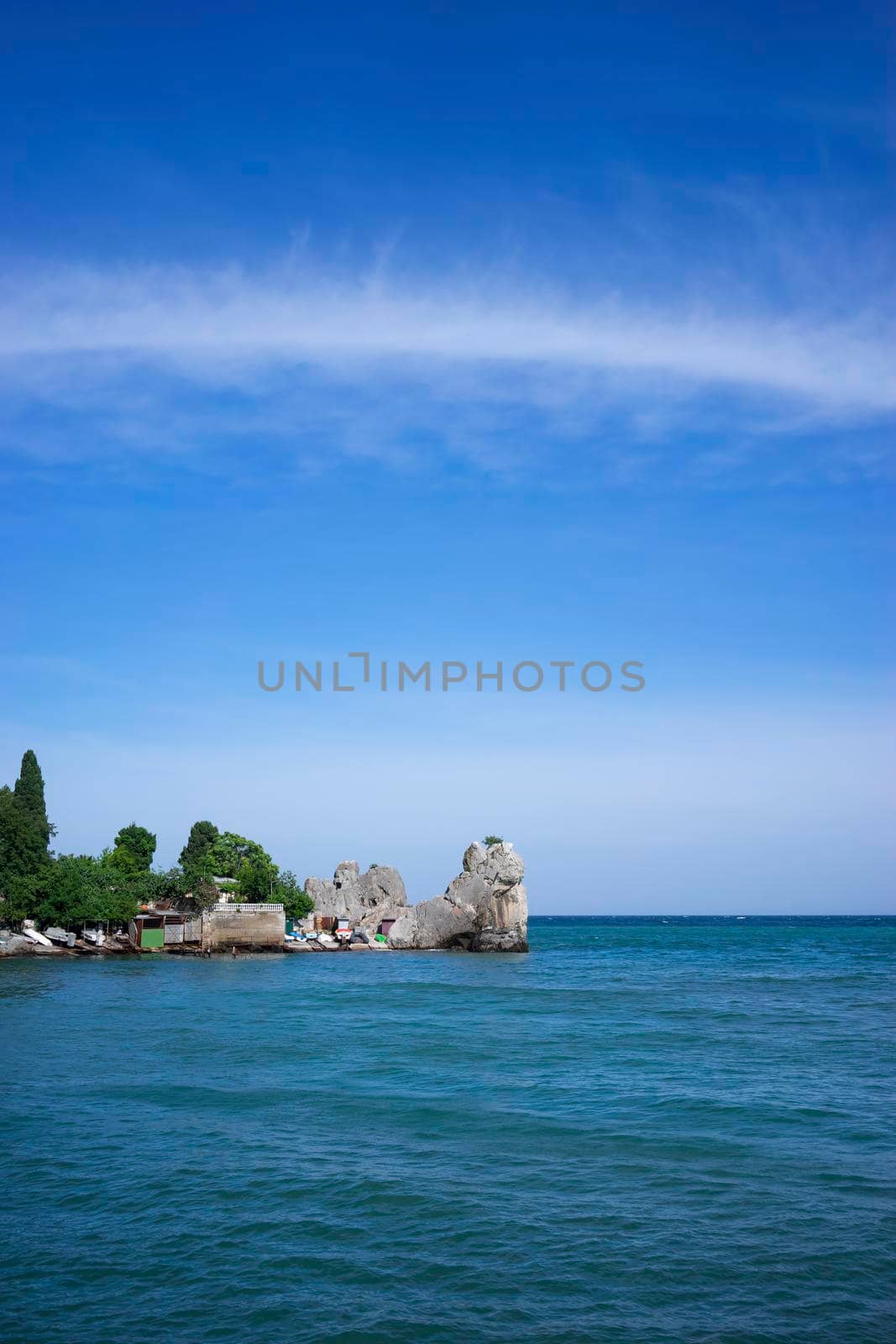 Gurzuf, Crimea. Marine vertical landscape with views of the coastline.
