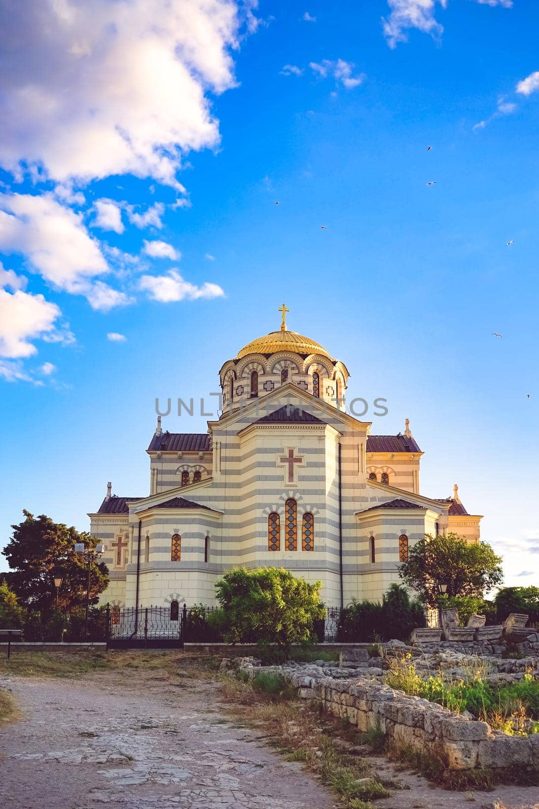 Sevastopol, Crimea. Vladimir Cathedral in Chersonesos - the Orthodox Church of the Moscow Patriarchate on the territory of Tauric Chersonesos