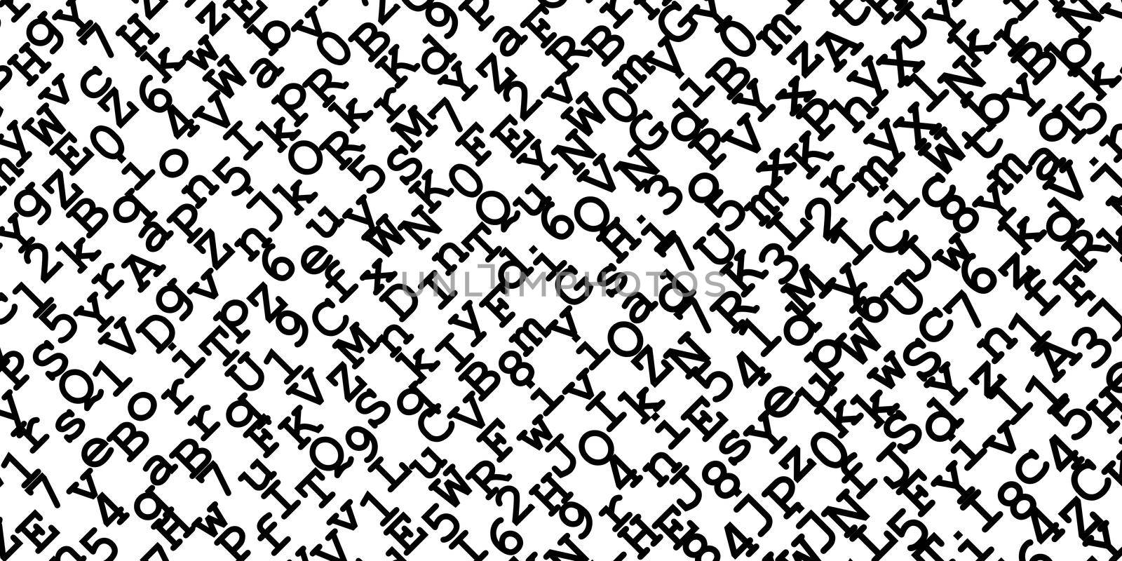 Random black digits and letters on white background by dutourdumonde