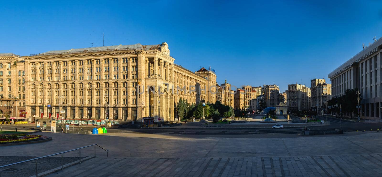 Kyiv, Ukraine 07.11.2020. Maidan Nazalezhnosti or Independence Square in Kyiv, Ukraine, on a sunny summer morning