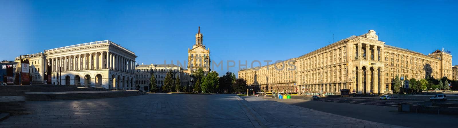 Kyiv, Ukraine 07.11.2020. Maidan Nazalezhnosti or Independence Square in Kyiv, Ukraine, on a sunny summer morning