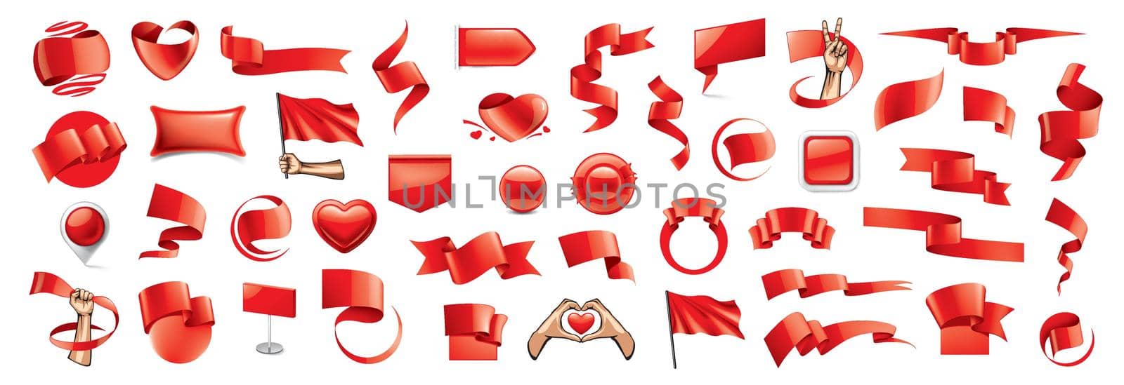 Large vector set of red flags, ribbons and various design elements by butenkow
