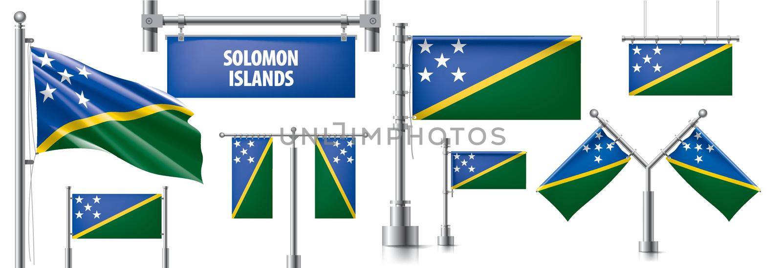 Vector set of the national flag of Solomon Islands in various creative designs by butenkow