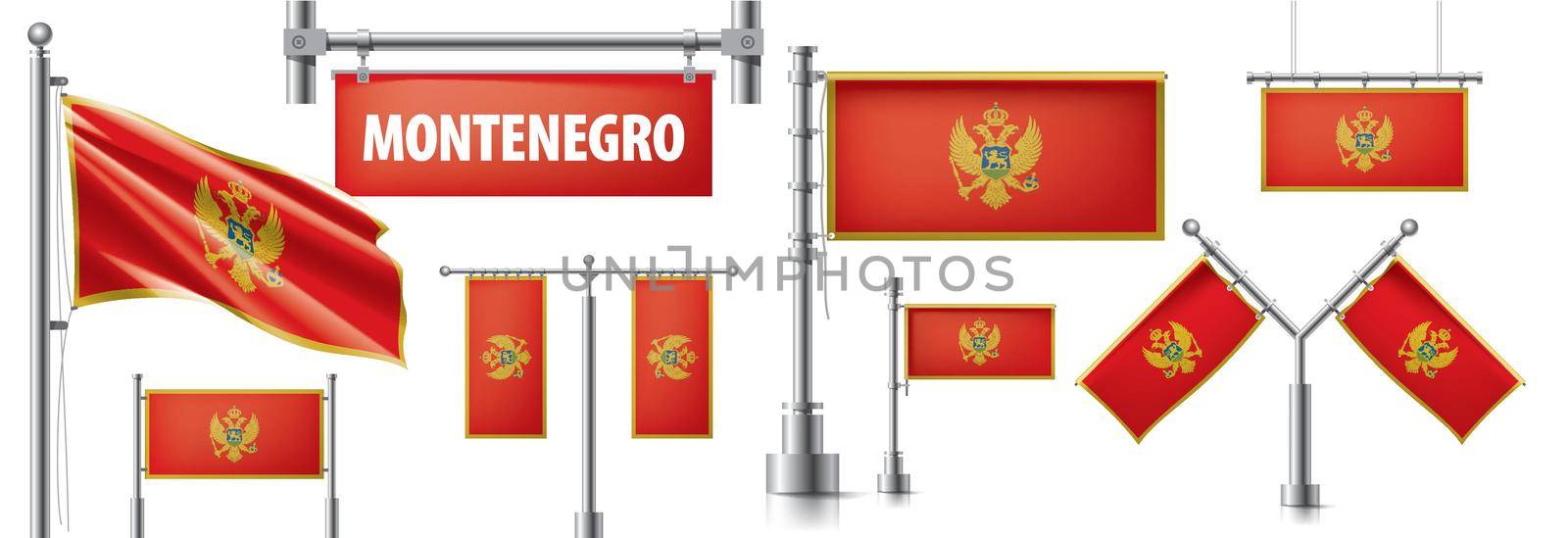 Vector set of the national flag of Montenegro in various creative designs by butenkow