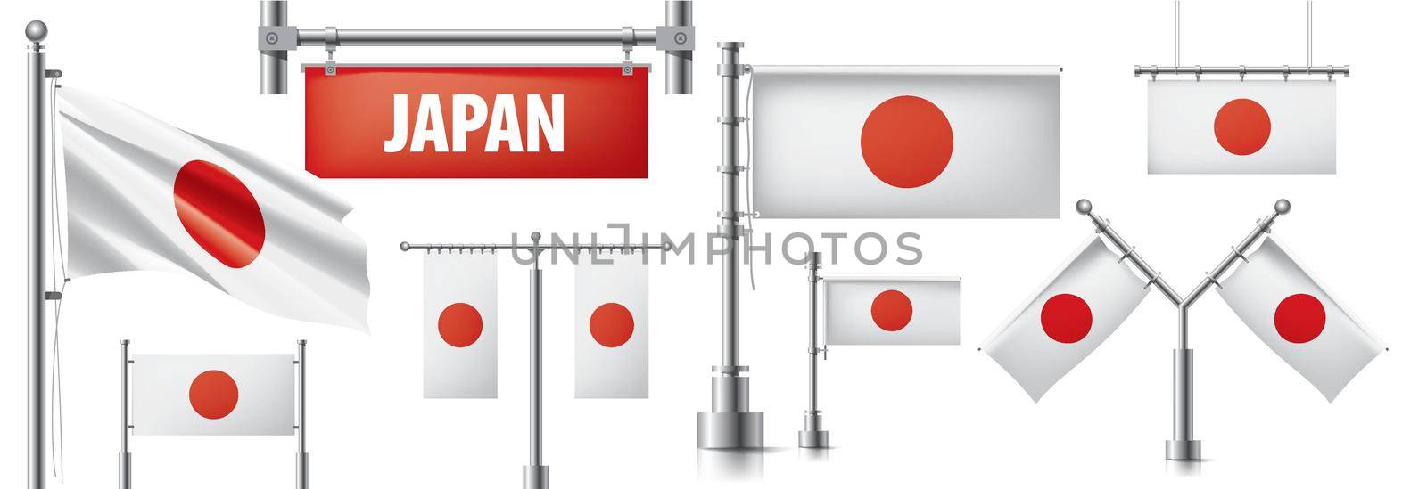 Vector set of the national flag of Japan in various creative designs.