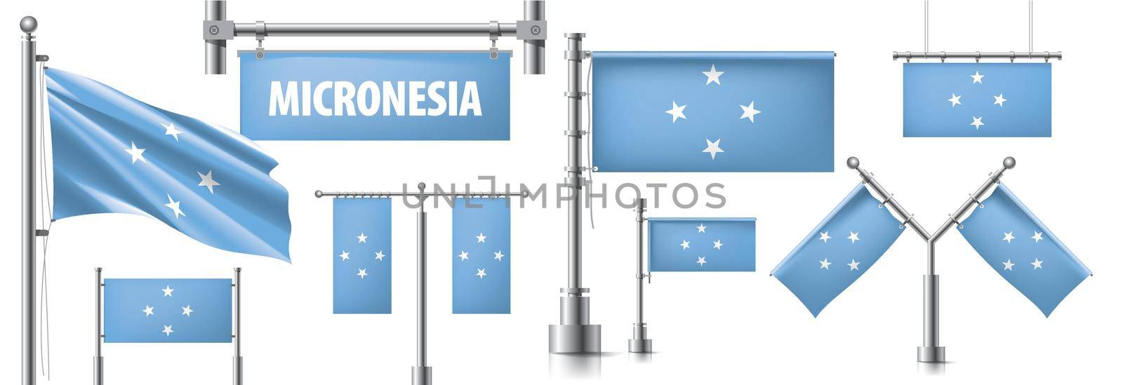 Vector set of the national flag of Federated States Micronesia in various creative designs.