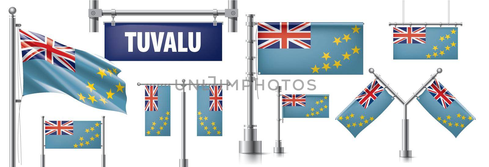 Vector set of the national flag of Tuvalu in various creative designs by butenkow