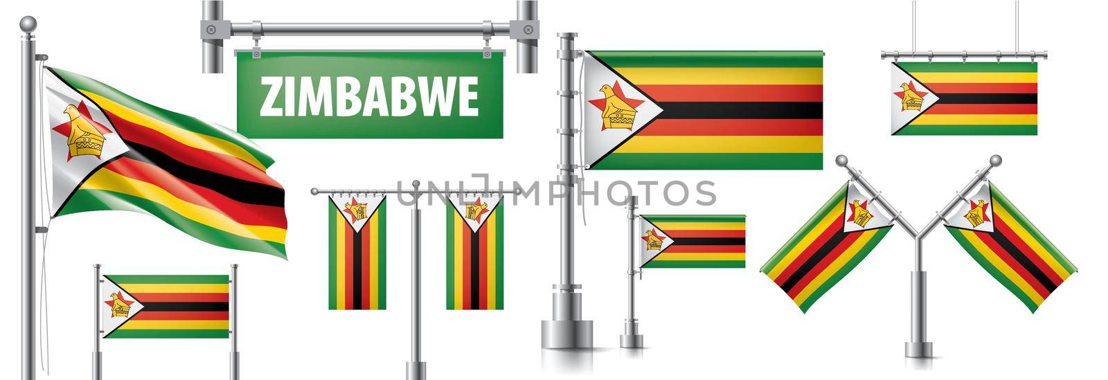 Vector set of the national flag of Zimbabwe in various creative designs by butenkow