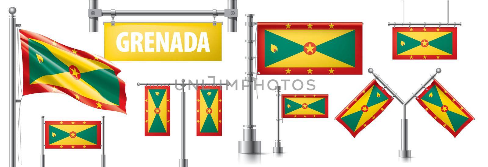 Vector set of the national flag of Grenada in various creative designs by butenkow