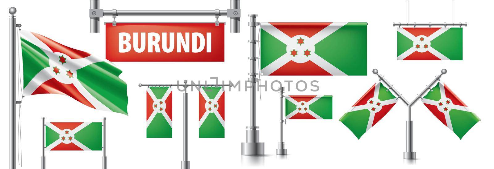 Vector set of the national flag of Burundi in various creative designs.