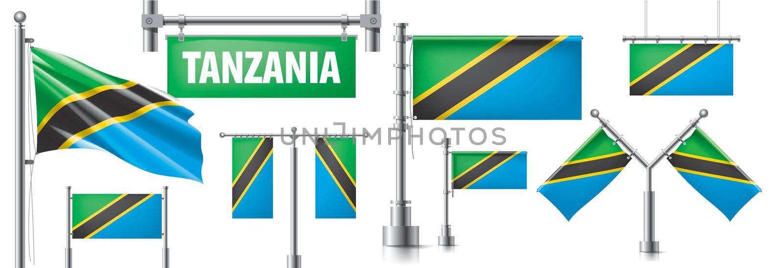 Vector set of the national flag of Tanzania in various creative designs.