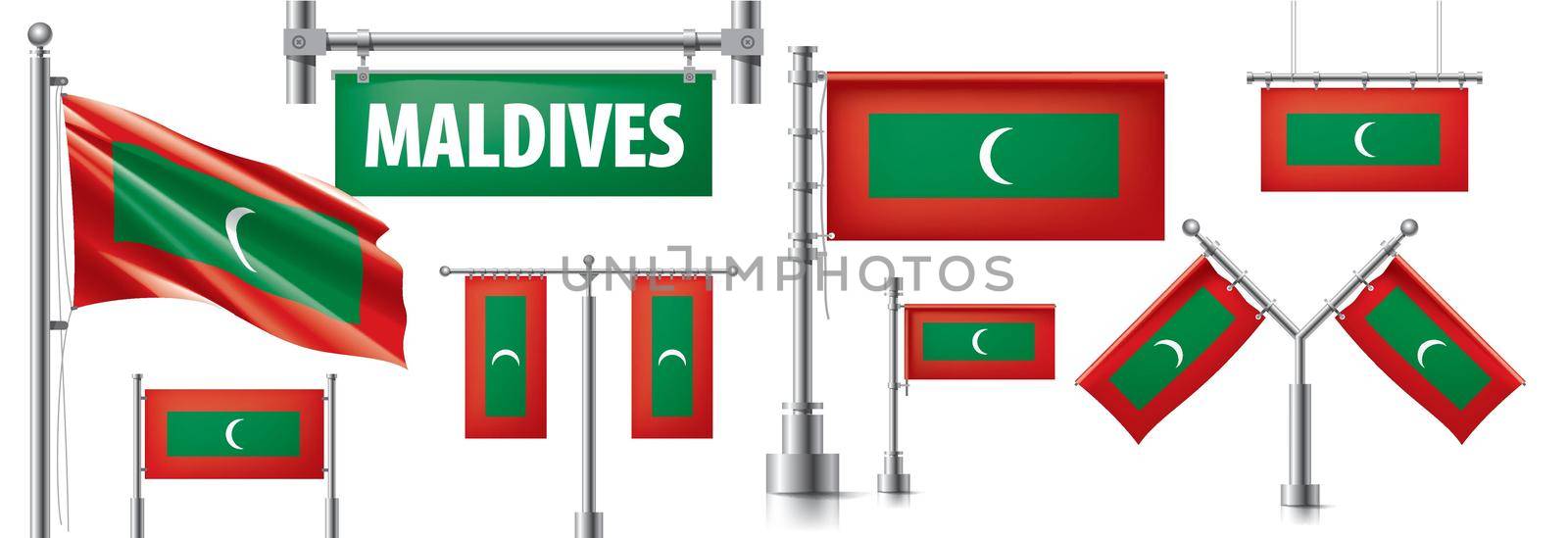 Vector set of the national flag of Maldives national in various creative designs by butenkow