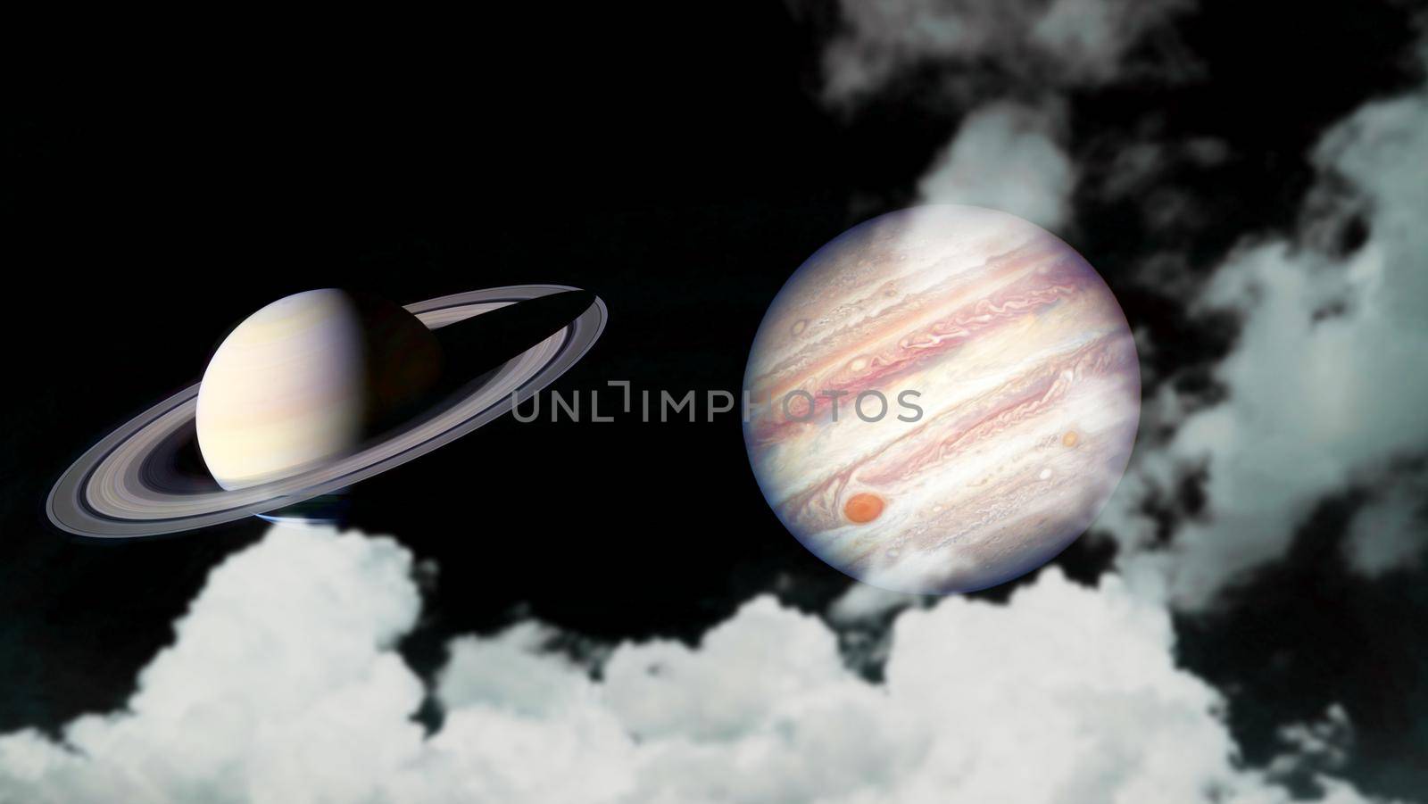 Saturn and Jupiter back silhouette cloud on the night sky, Elements of this image furnished by NASA