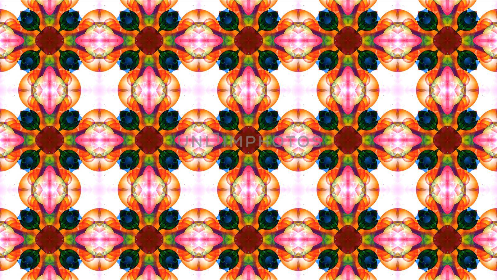 flower lime pink orange and big eyes bug cartoon kaleidoscope reflection texture pattern background