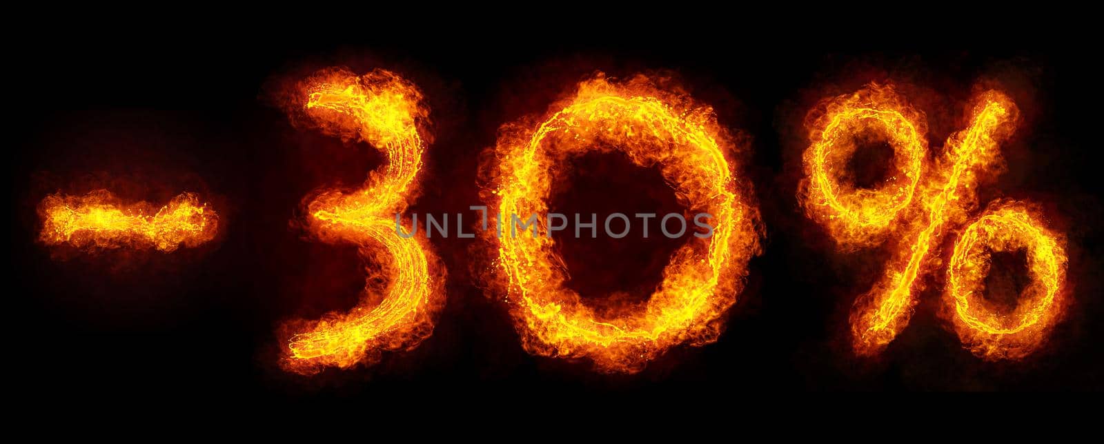 -30 percent created by fire flame on black background