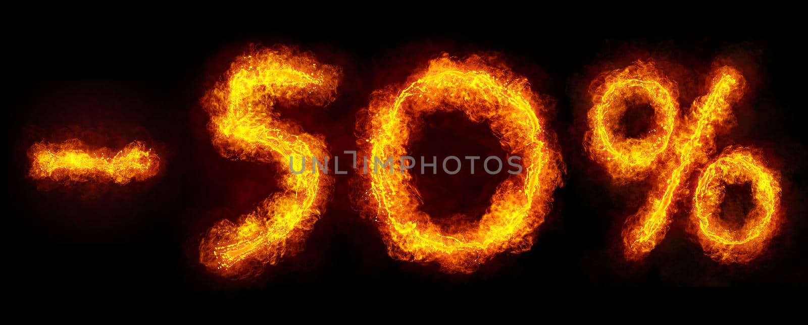 -50 percent created by fire flame on black background