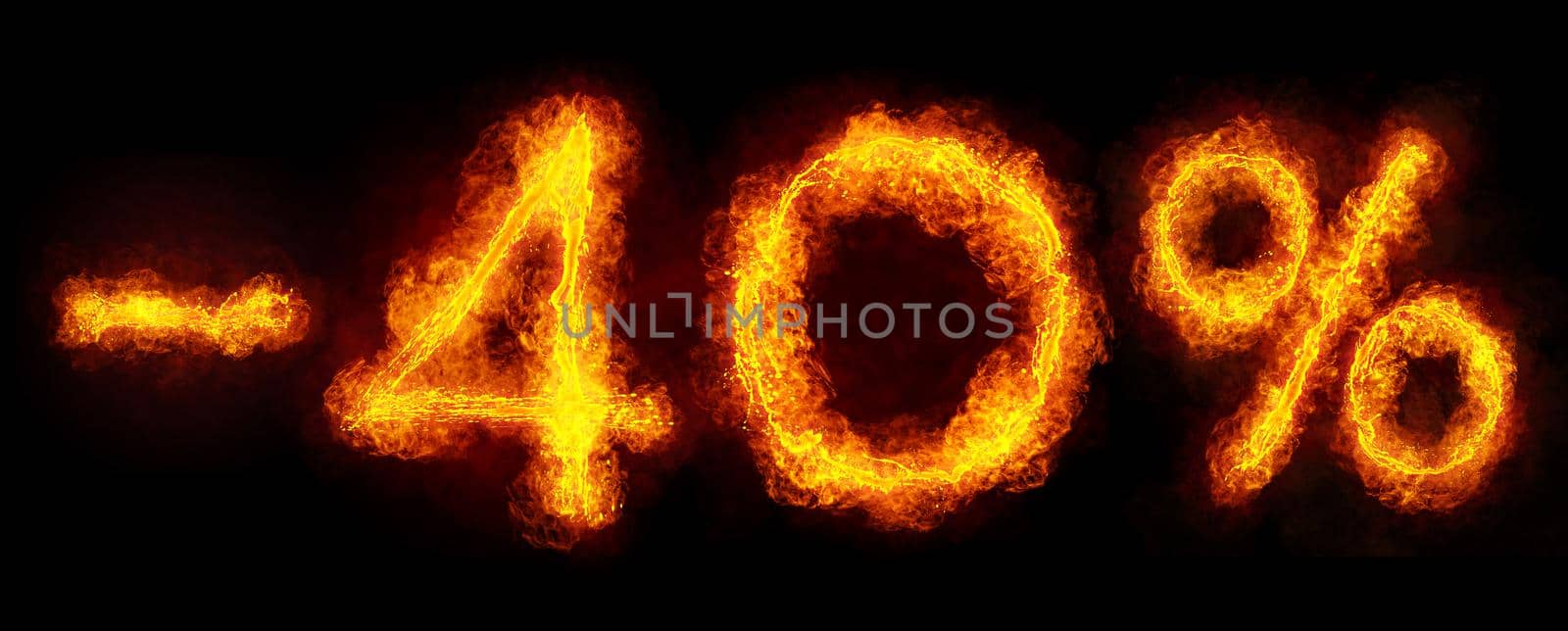-40 percent created by fire flame on black background
