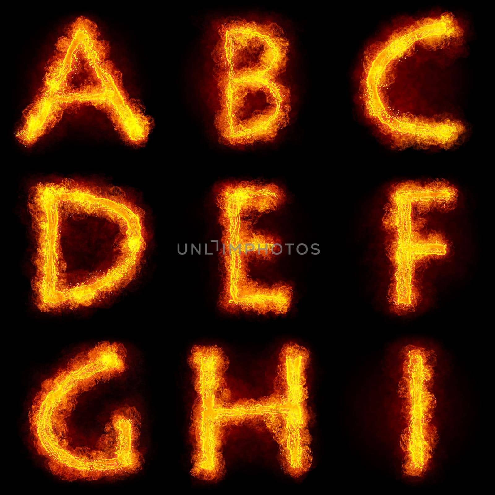 Fiery Font. Bright flamy font symbol. For writing words use Screen blending mode