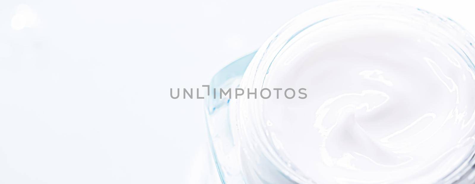 Skincare moisturiser cream in glass jar, luxury cosmetics and facial care product closeup