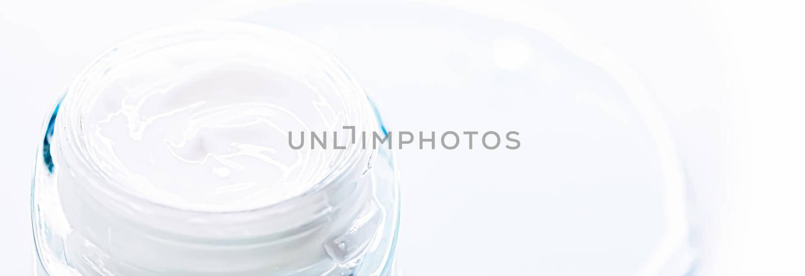 Skincare moisturiser cream in glass jar, luxury cosmetics and facial care product closeup